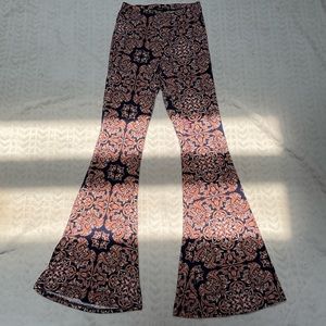 Floral Pattern Flared Stretchy Pants